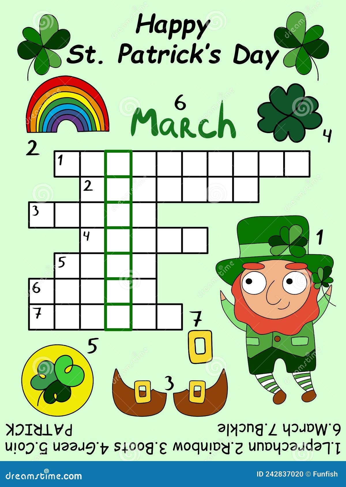 St Patrick S Day Crossword With Keyword And Answer Vector Illustration Stock Vector Illustration Of Character Clover 242837020