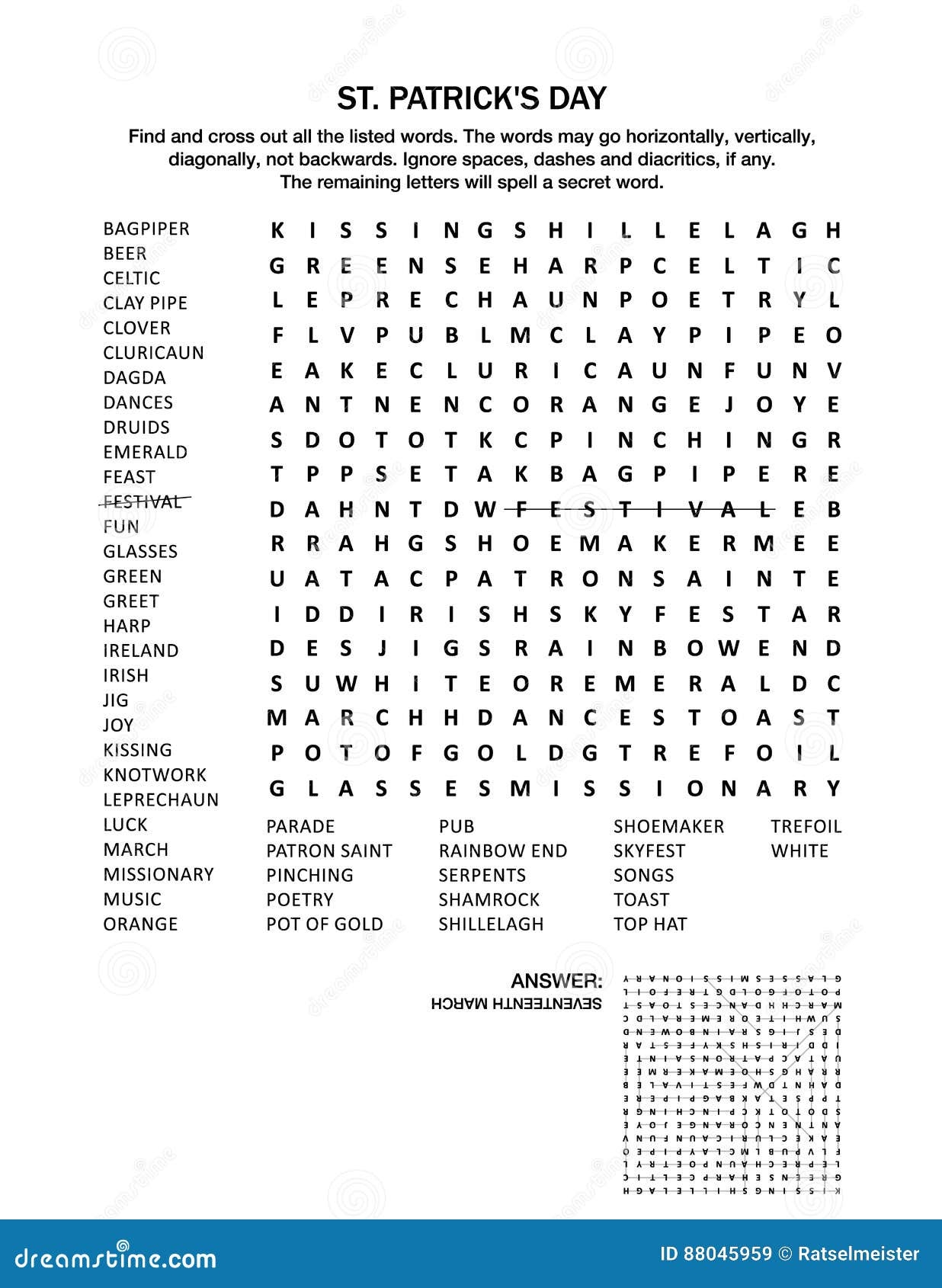 St Patrick s Day Word Search Puzzle Stock Vector Illustration Of March Page 88045959