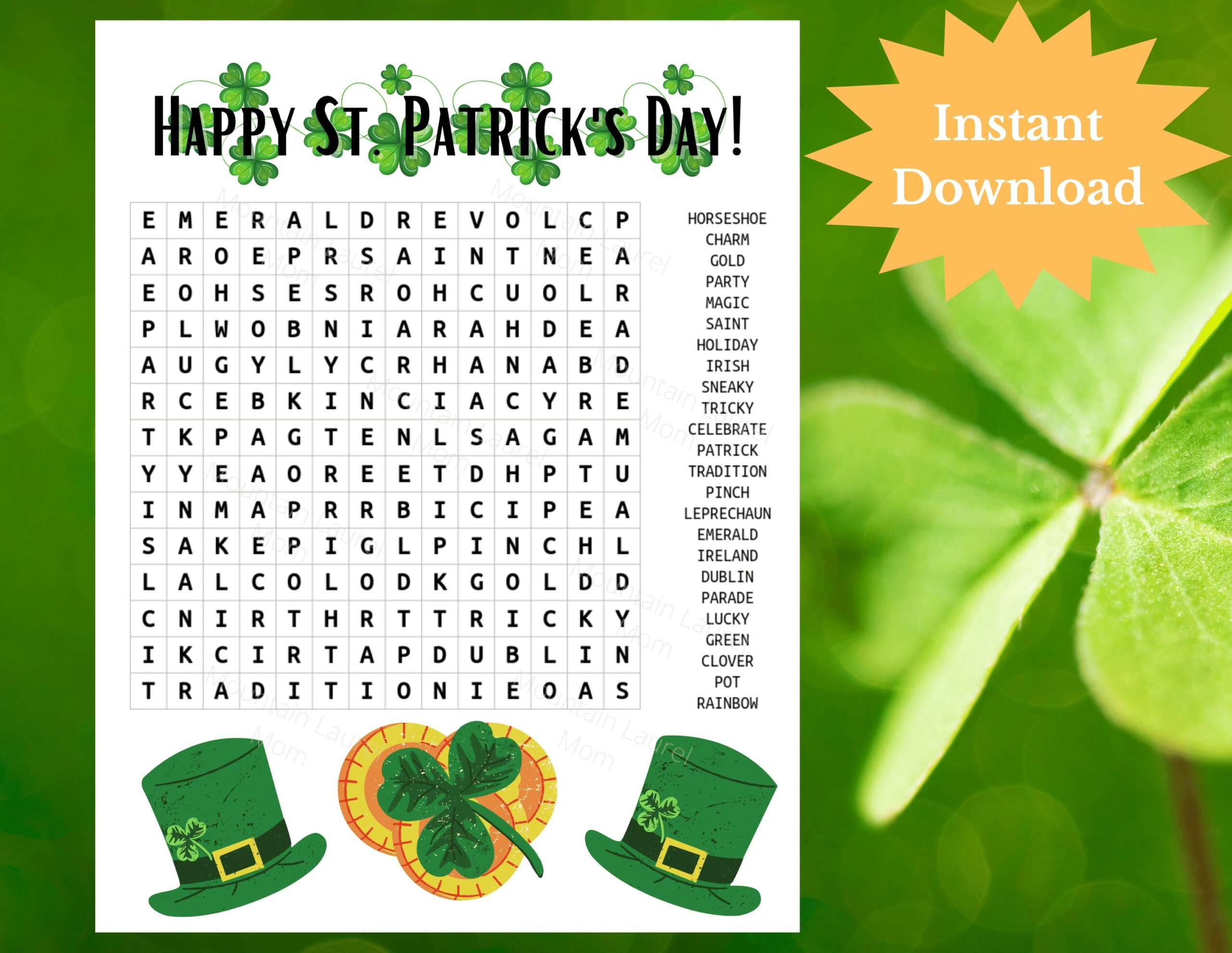 St Patrick s Day Word Search St Patrick s Day Printable St Patrick s Day Games St Patrick s Day Activities Word Search St Patricks Etsy