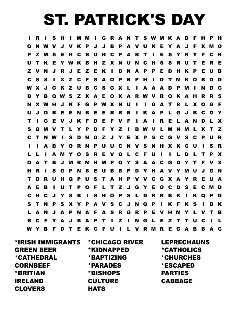 ST PATRICK S DAY Word Search WordMint