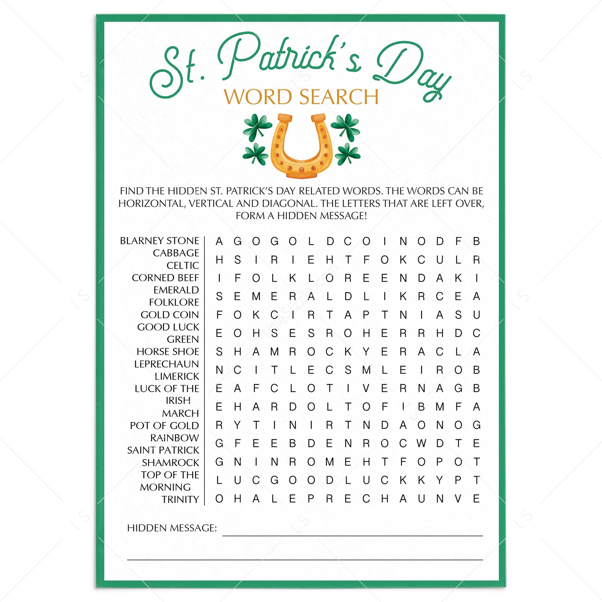 St Patricks Day Word Search Printable Instant Download Worksheets Library