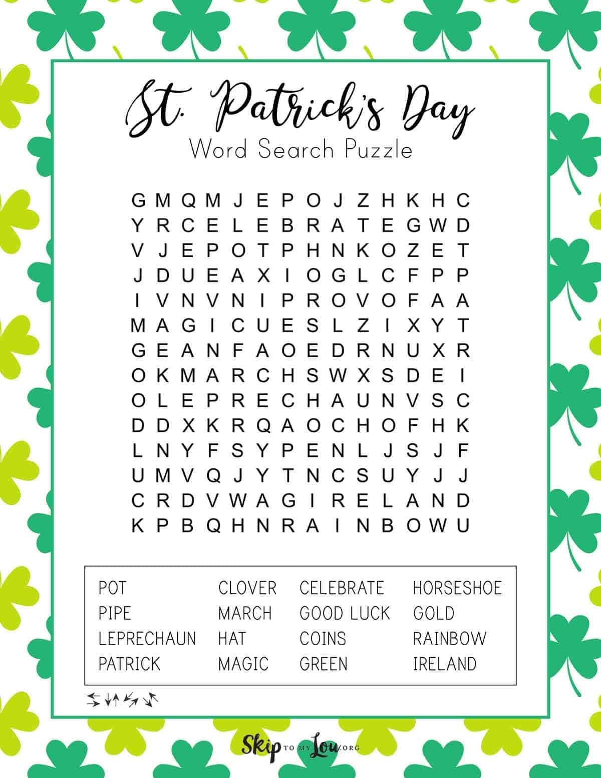 St Patricks Day Word Search Skip To My Lou Worksheets Library