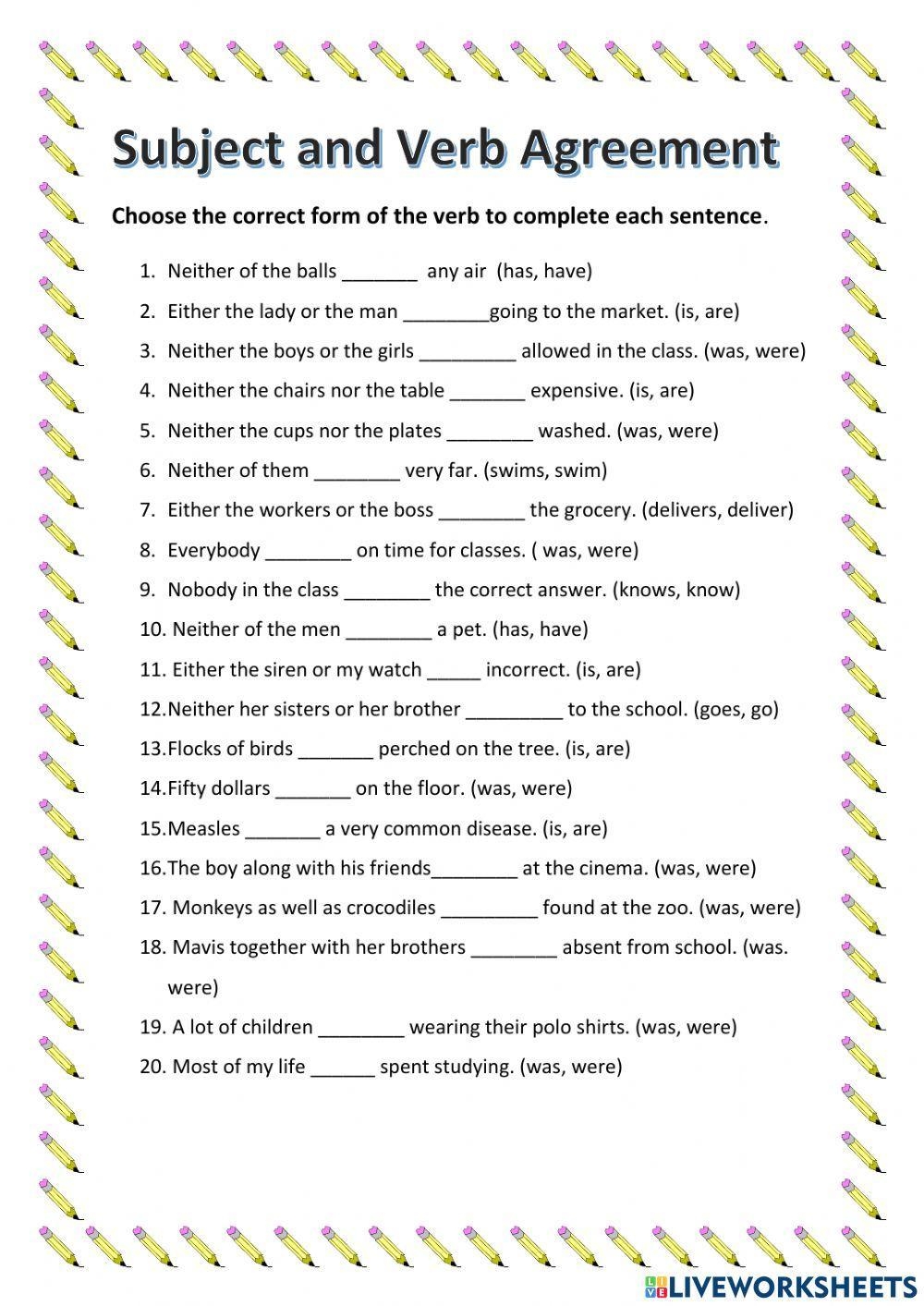 Subject Verb Agreement Online Worksheet For 6 Live Worksheets Worksheets Library