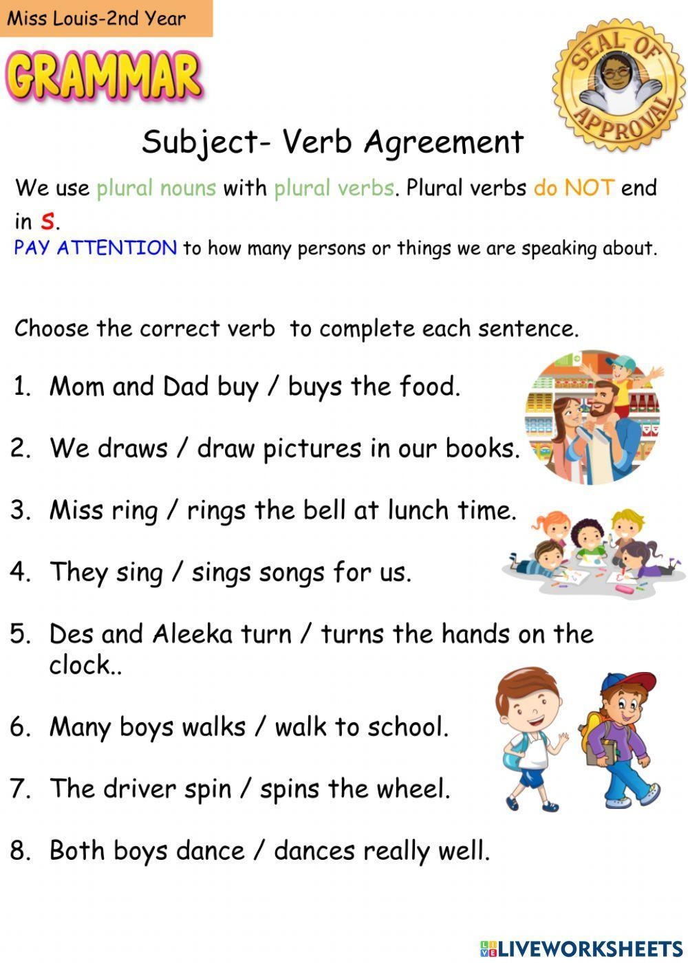 Subject Verb Agreement Worksheet For 1 Live Worksheets Worksheets Library
