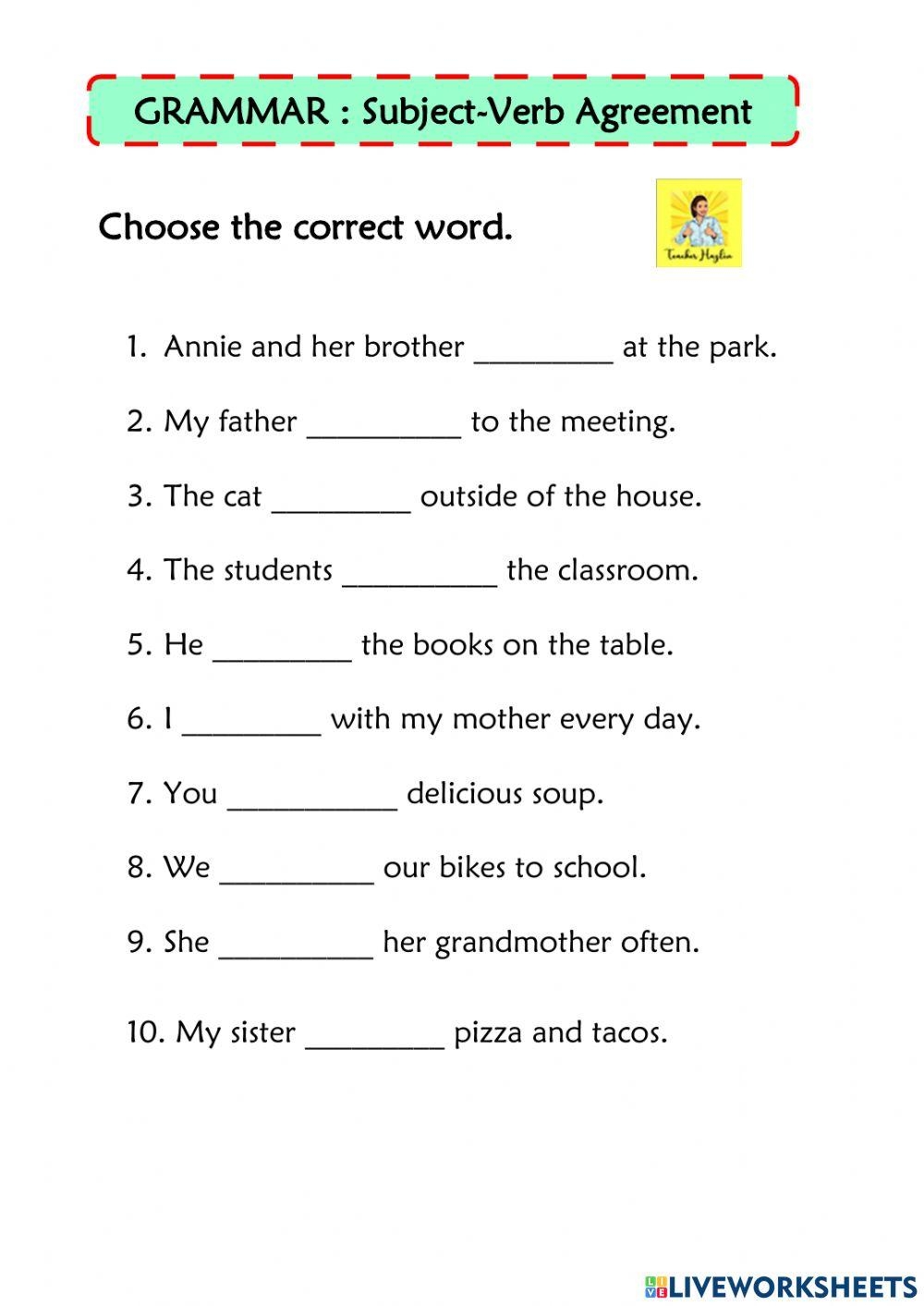 Subject Verb Agreement Worksheet For Year 6 Live Worksheets Worksheets Library