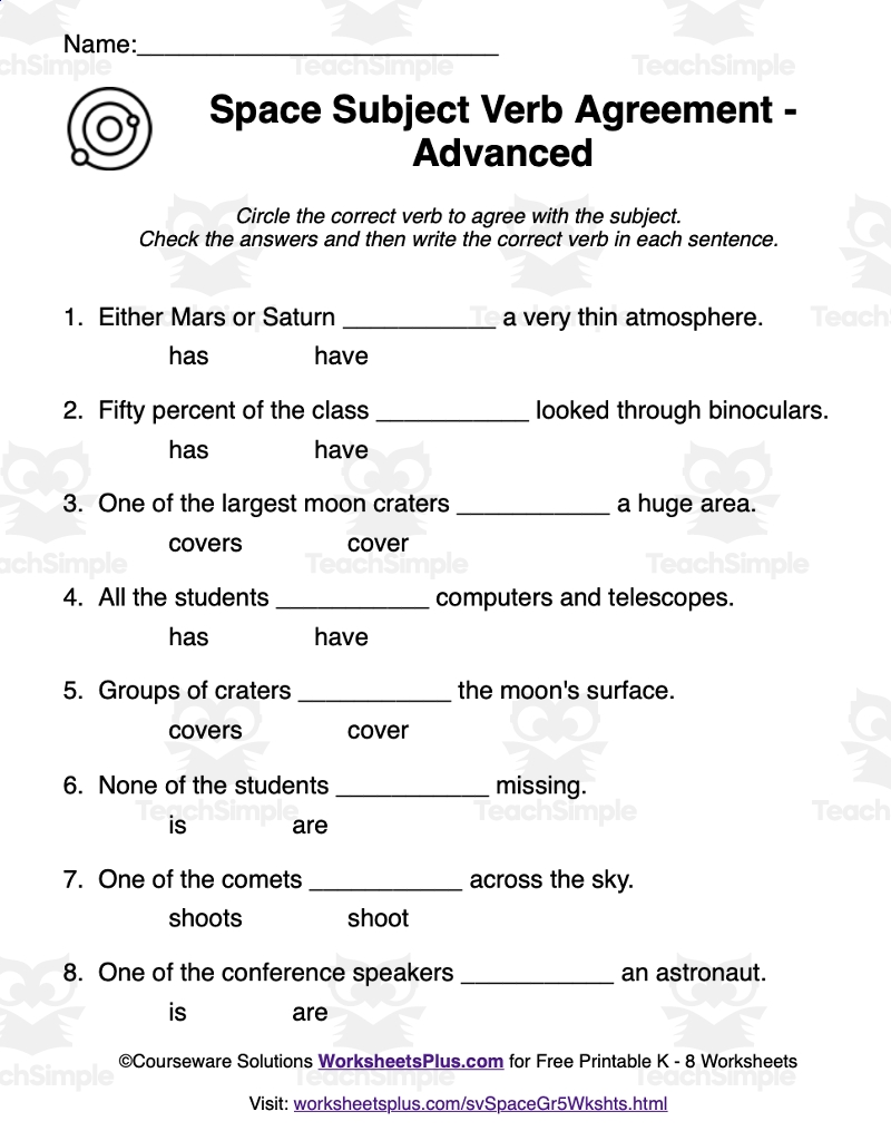 subject verb agreement is are worksheets
