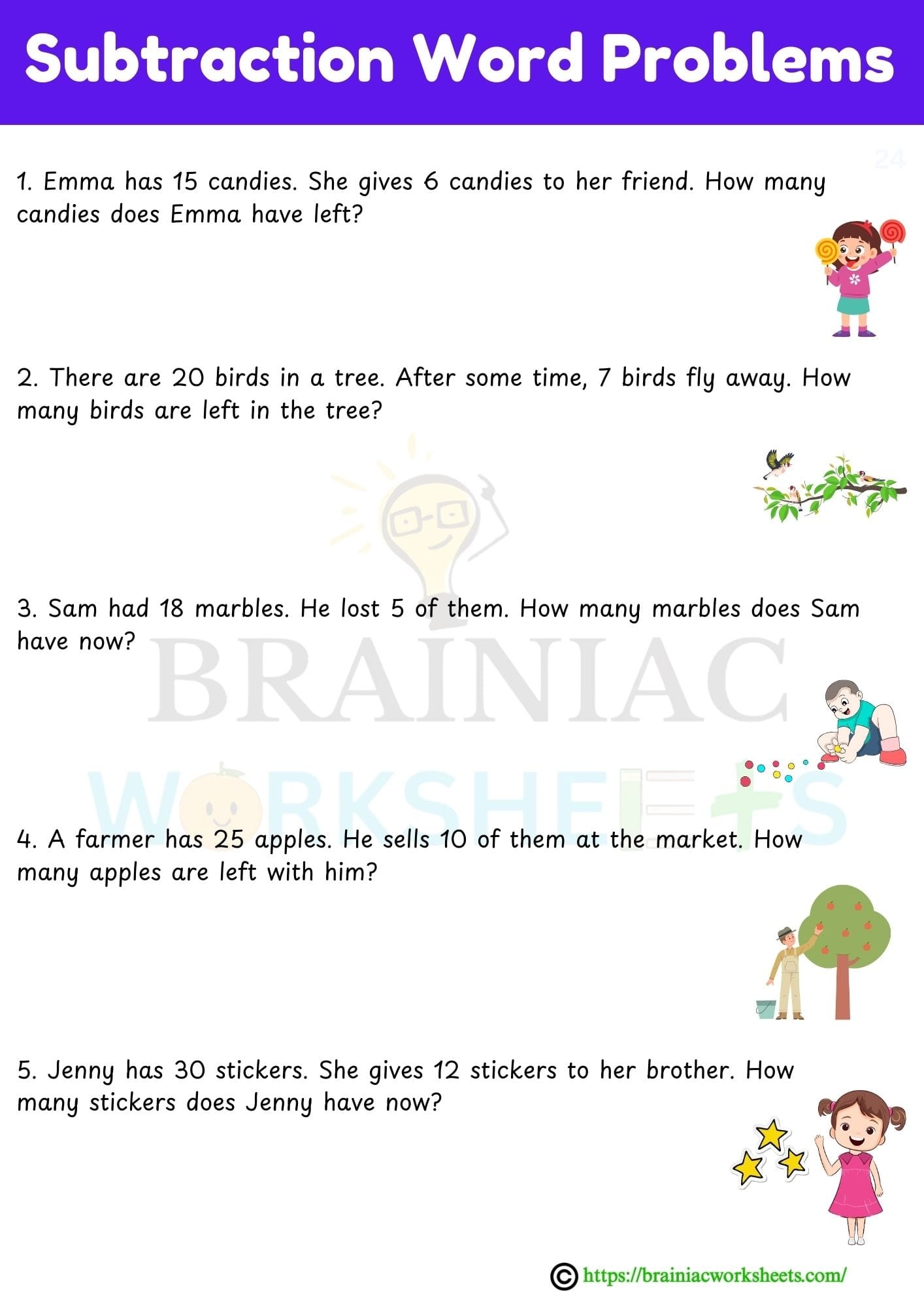 Subtraction Word Problems Maths Worksheet For Class 2 Brainiac Worksheets