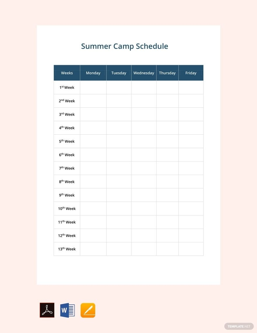 Summer Camp Daily Schedule Template