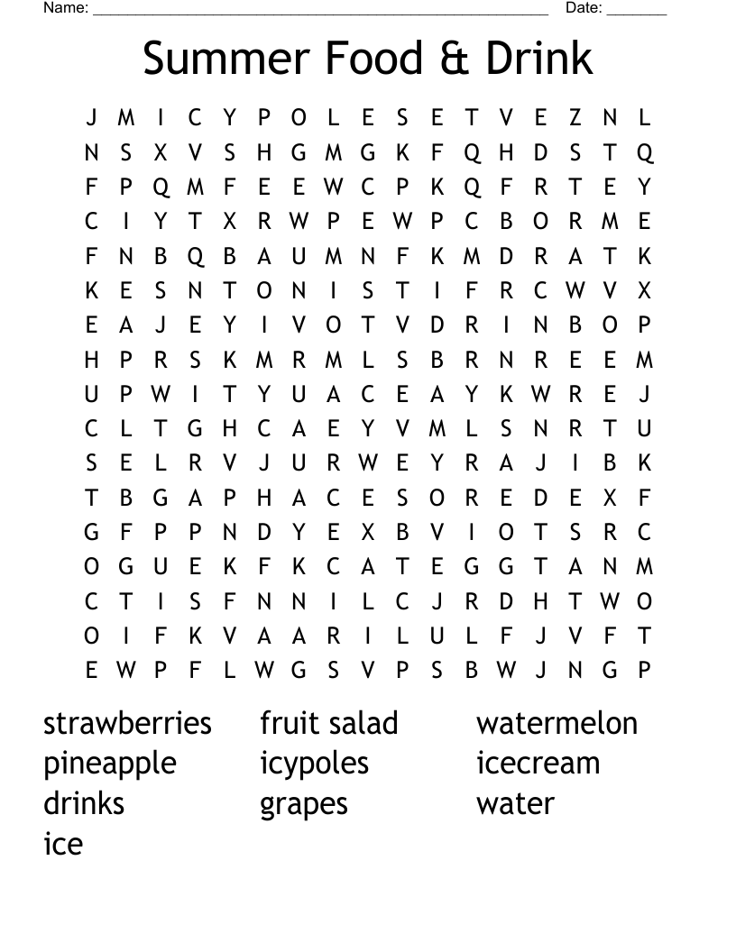 word searches about food