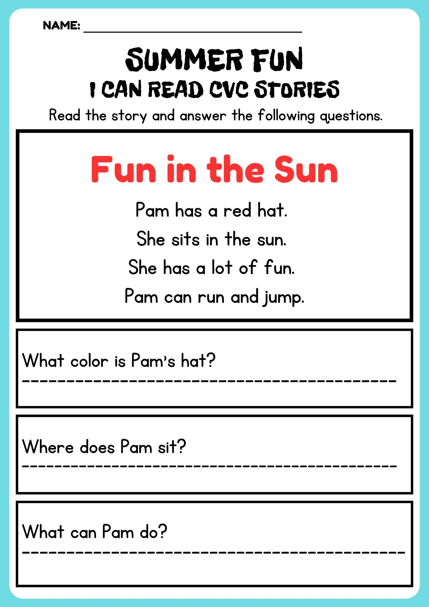Summer Fun CVC Decodable Short Stories With Questions Made By Teachers