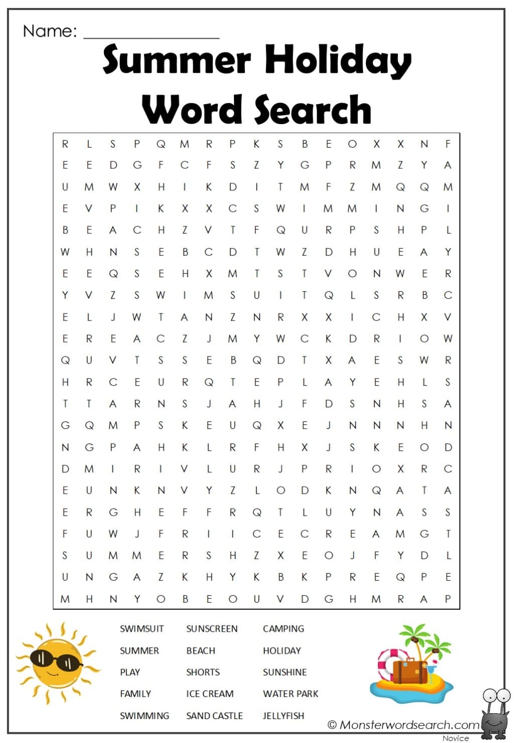 summer holidays word search