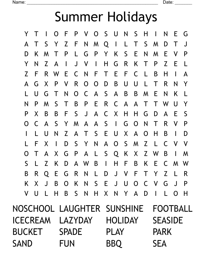 Summer Holidays Word Search WordMint