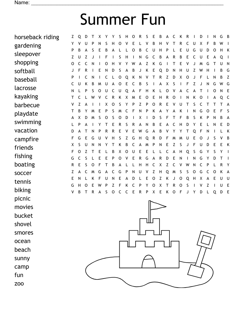 Summer Holidays Word Search WordMint