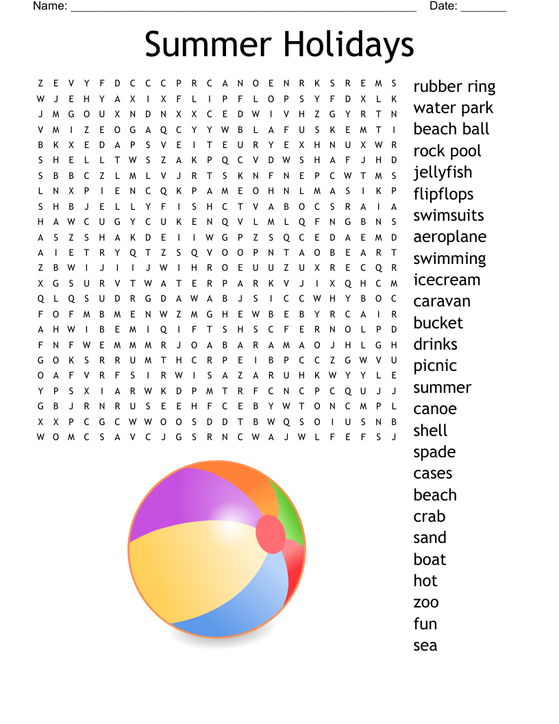 Summer Holidays Word Search