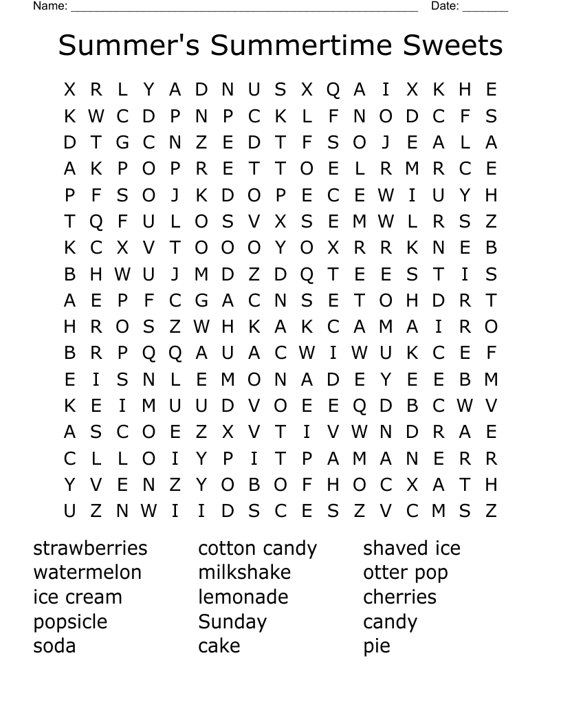 Summertime Word Search Printables