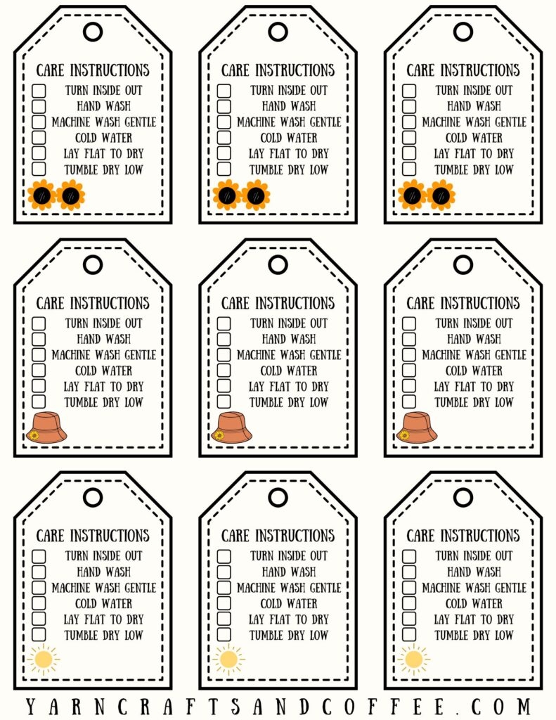 Summer Sun Free Printable Care Instructions Tags Yarn Crafts Coffee