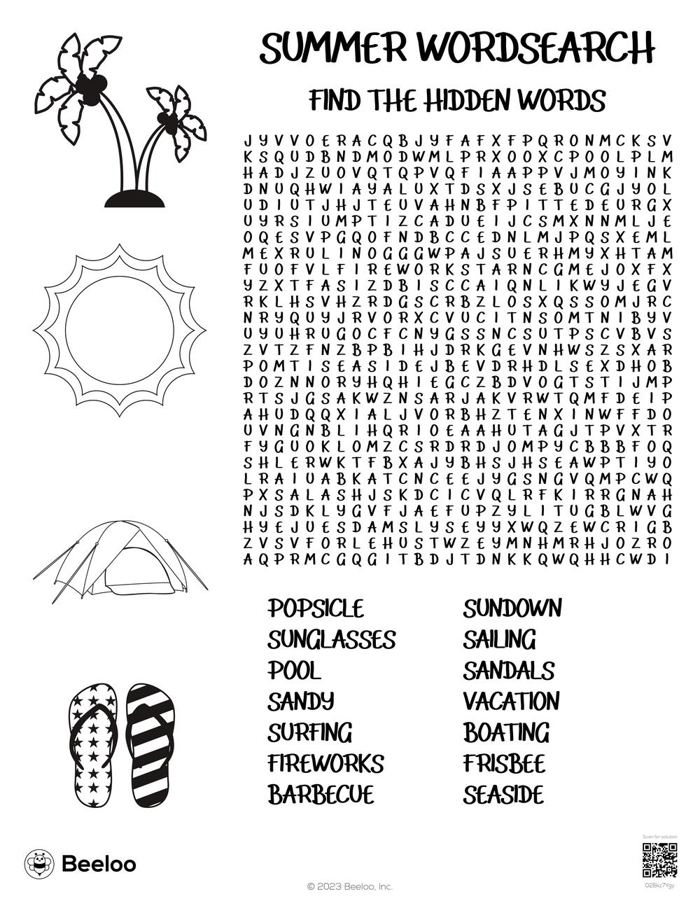 summer word find printable