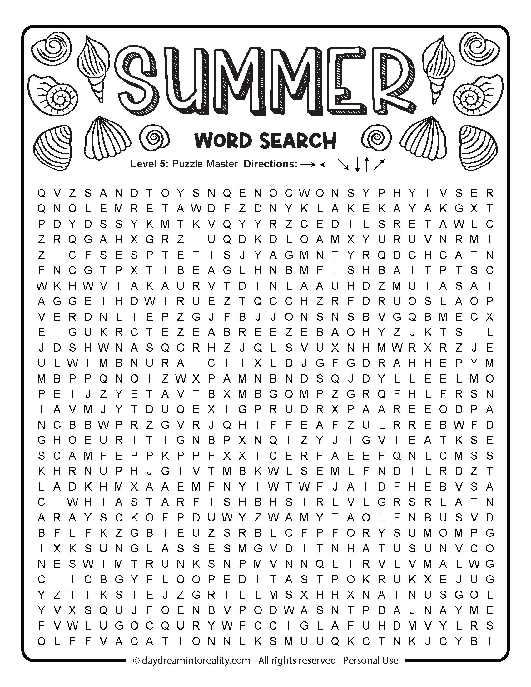 Summer Word Search Free PDF Printables 6 Levels Of Difficulty Daydream Into Reality