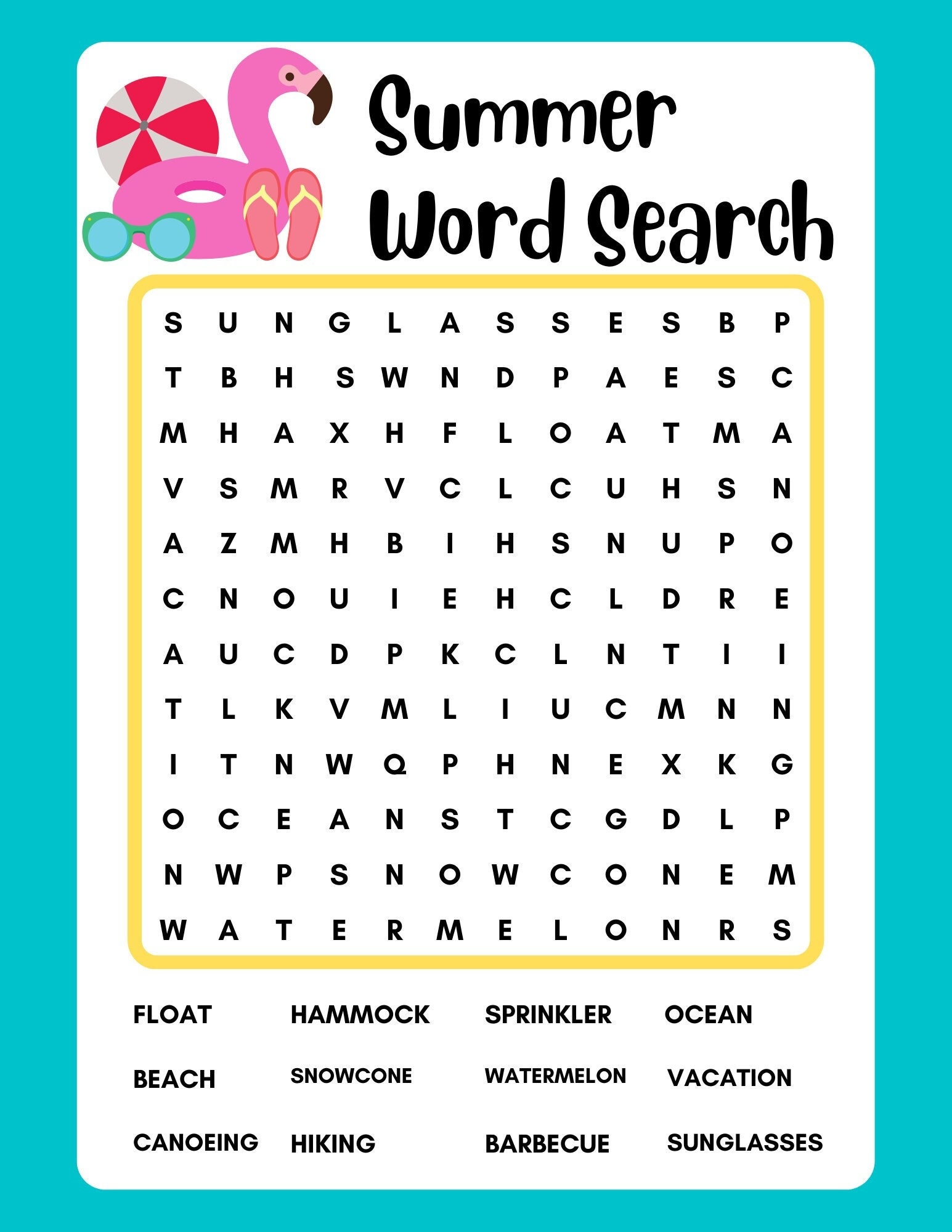 summer word puzzles printable