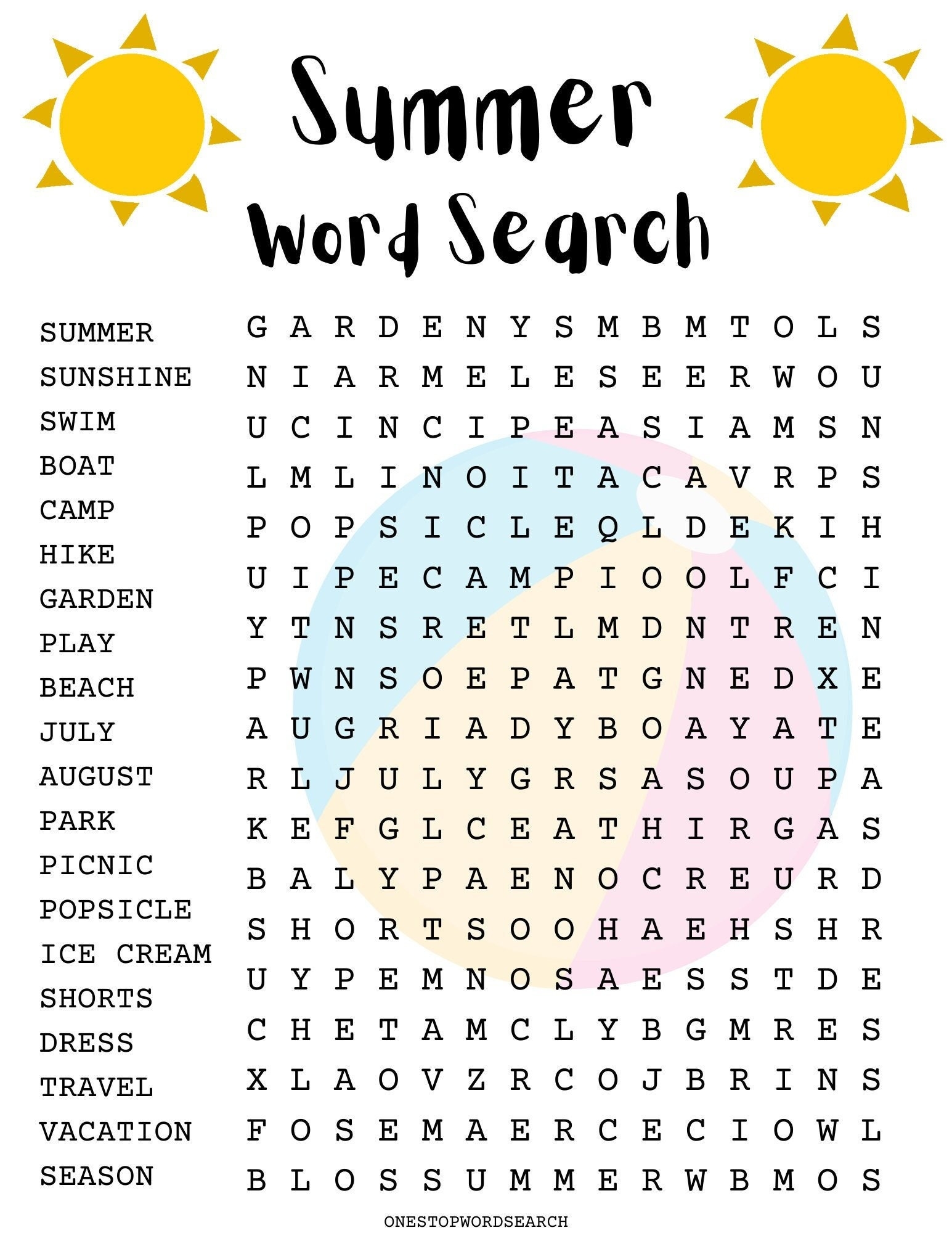 Summer Word Search Puzzles