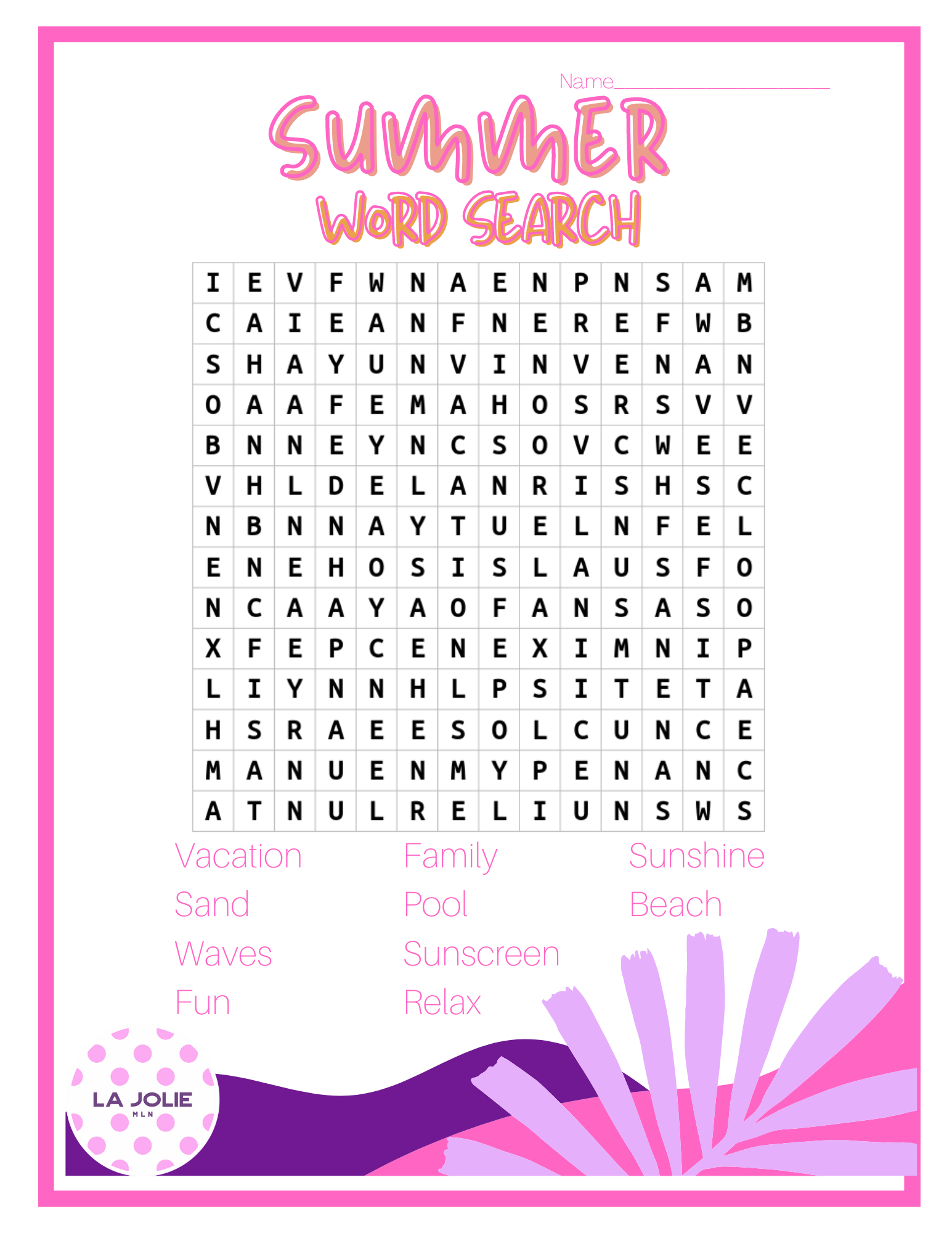 Summer Word Search Puzzles La Jolie MLN