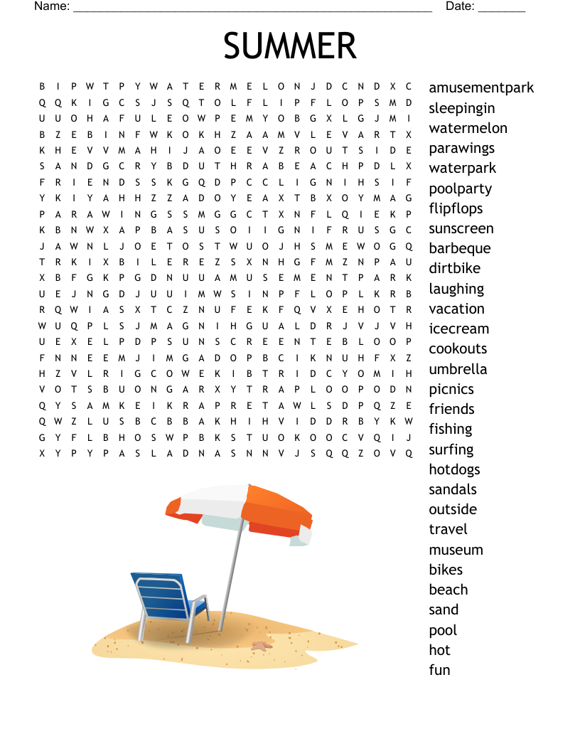 summer word search puzzle