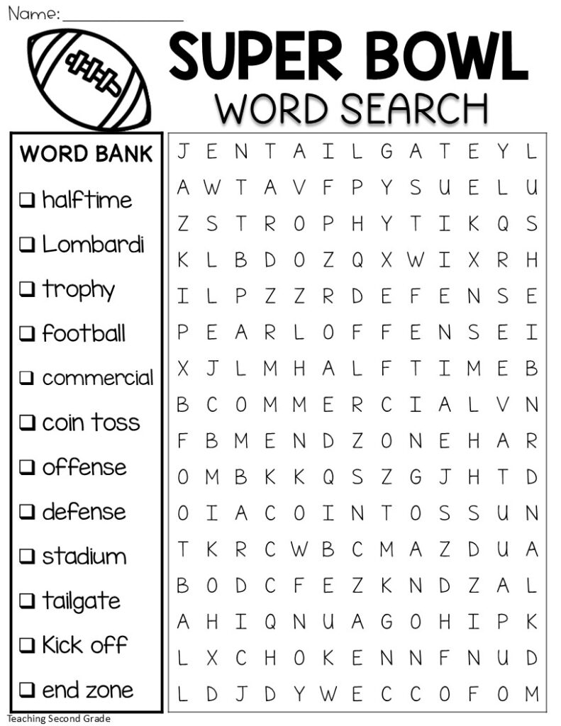 Super Bowl Word Search Teaching Ideas Made Easy