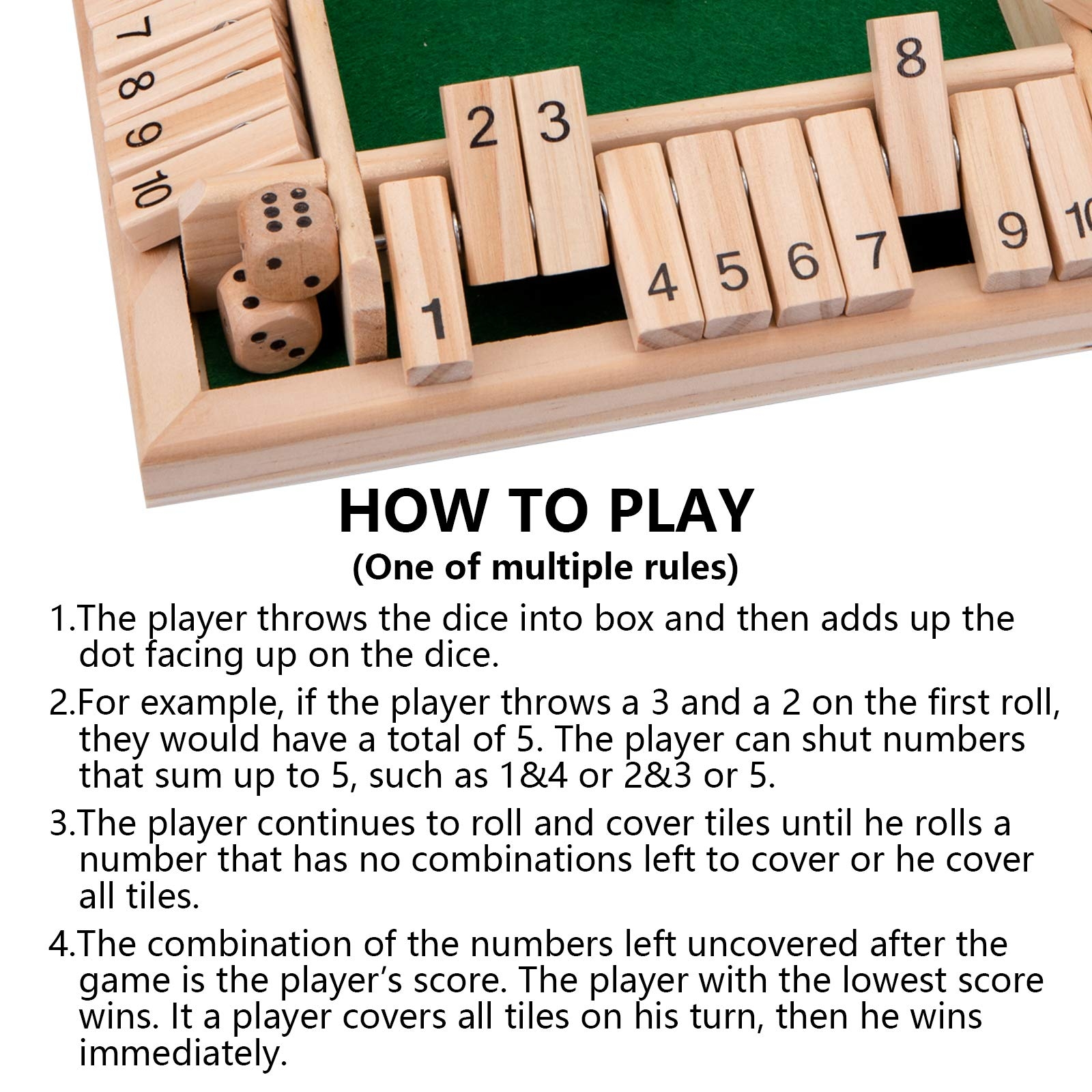 Suwimut Shut The Box 2 4 Players Wooden Dice Game 4 Sided Wooden Board Game With 10 Dice For Adults Classic Tabletop Version Board Games Amazon Canada