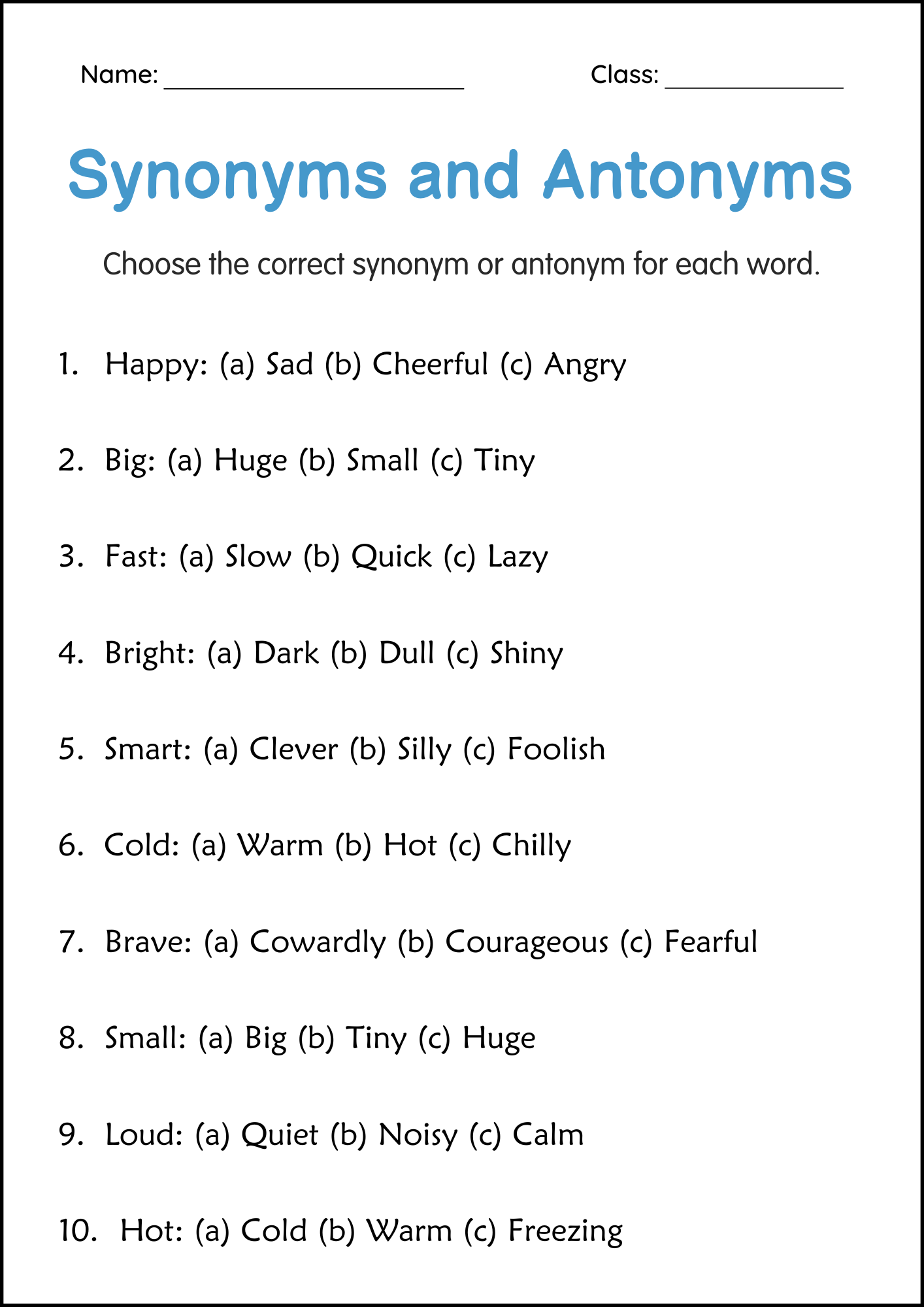 synonyms and antonyms worksheets