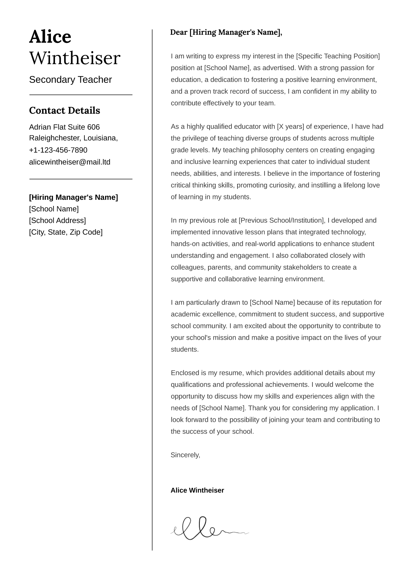 Teacher Cover Letter Free Google Docs Template Gdoc io