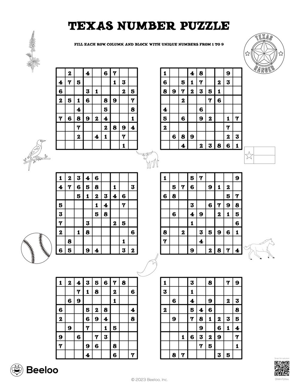 Texas themed Sudoku Puzzles Beeloo Printable Crafts And Activities For Kids Texas themed Sudoku Puzzles Beeloo Printable Crafts And Activities For Kids