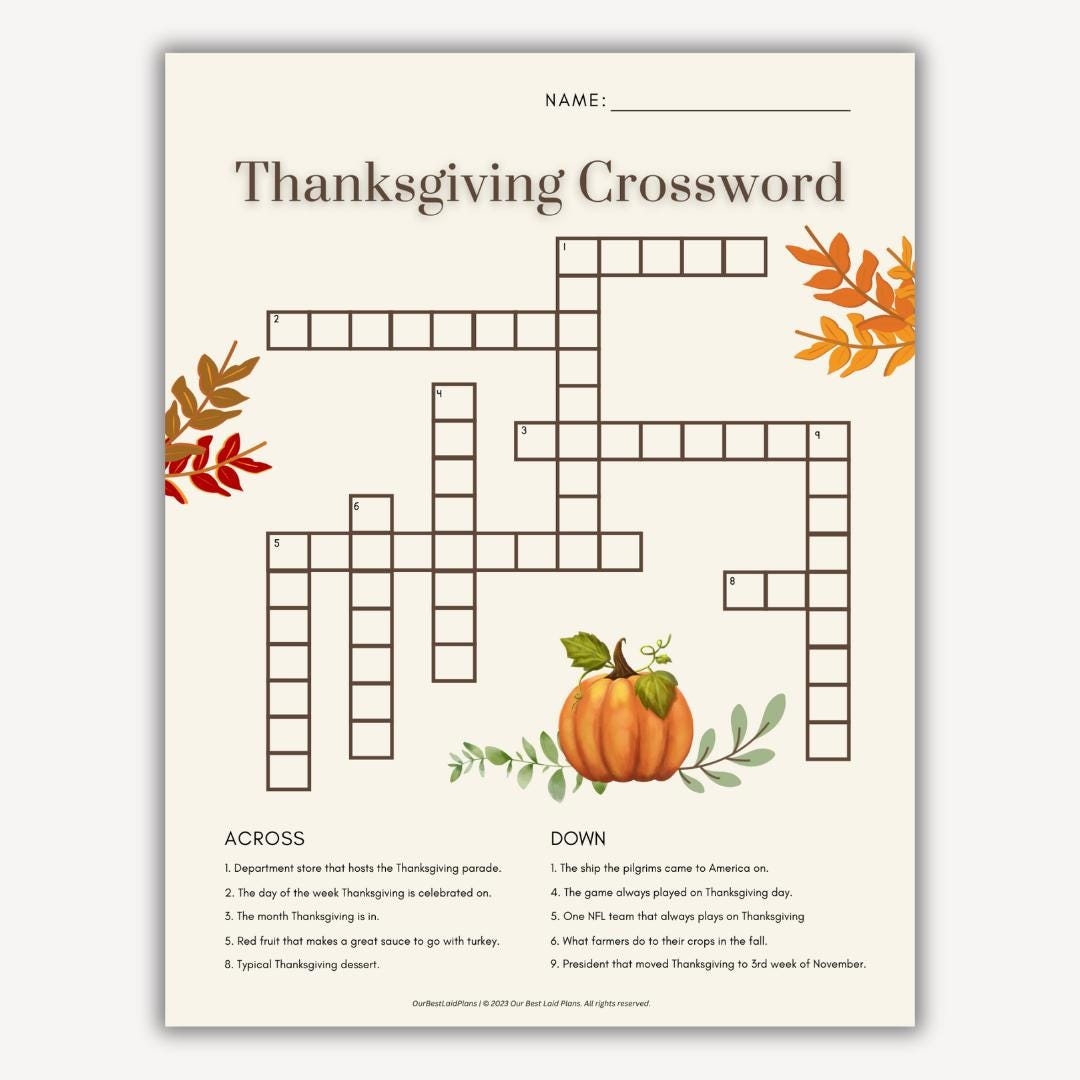 Thanksgiving Crossword Puzzle Thanksgiving Crossword Printable Thanksgiving Puzzle Crossword PDF Thanksgiving 2025 Printable Crossword Etsy