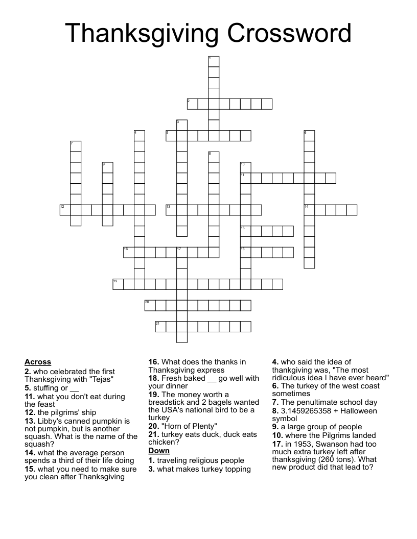 Thanksgiving Crossword WordMint