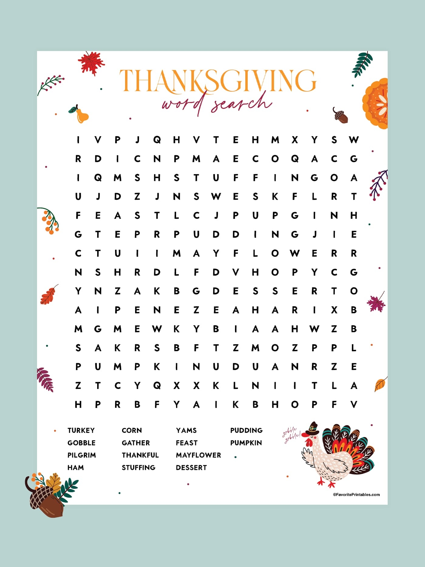 word search printable thanksgiving