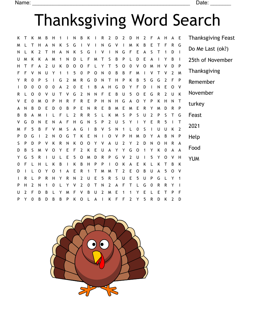 Thanksgiving Word Search WordMint