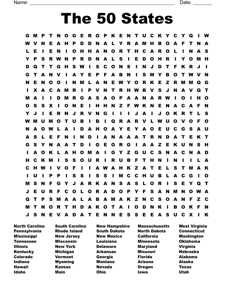 The 50 States Word Search WordMint The 50 States Word Search WordMint