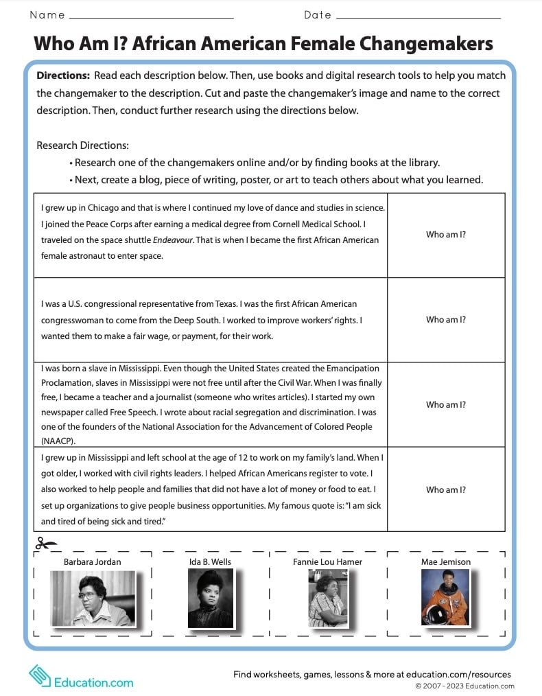 The Best Worksheets For Teaching Kids About Black History Month Education Blog