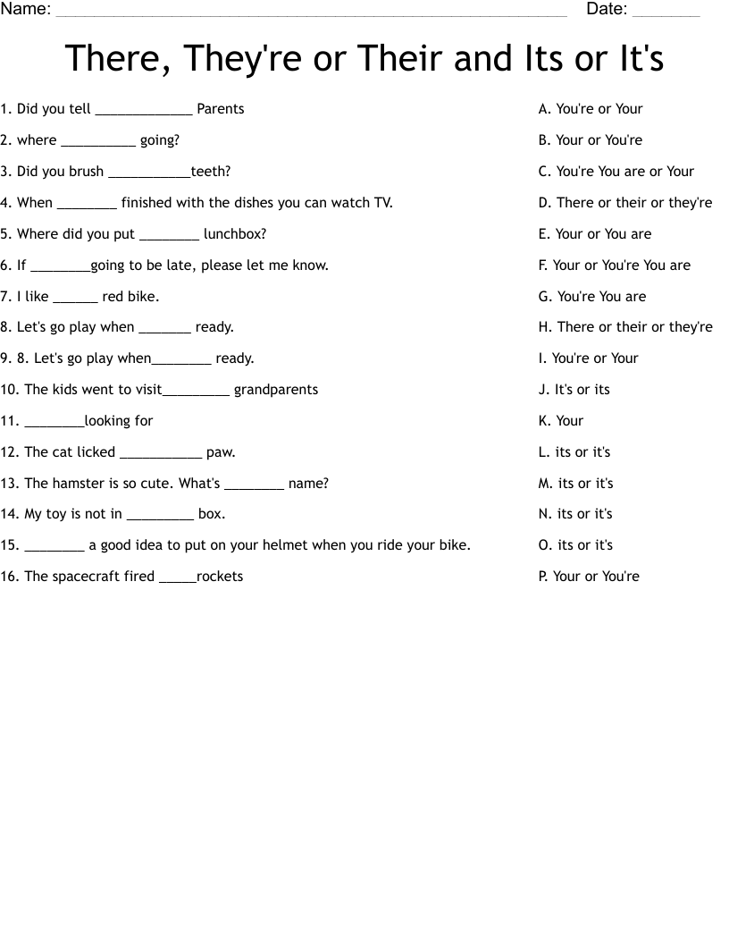 There They re Or Their And Its Or It s Worksheet WordMint