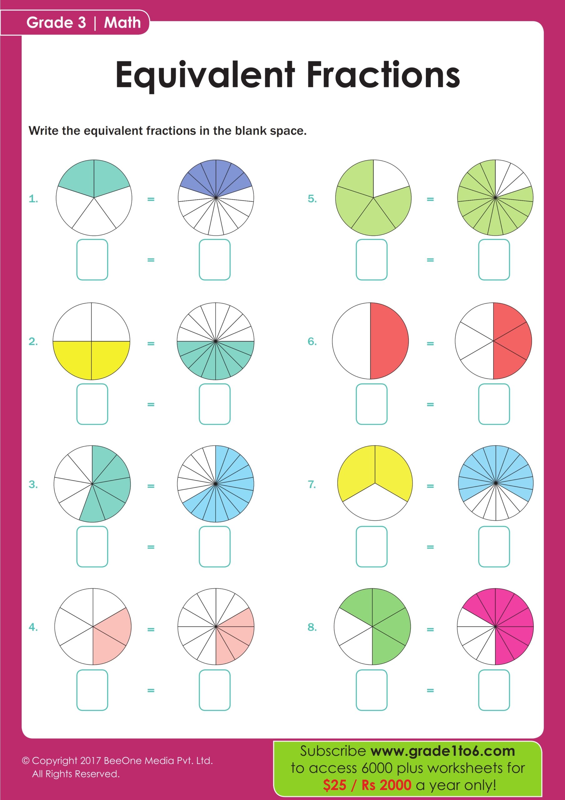 fractions for third graders worksheet