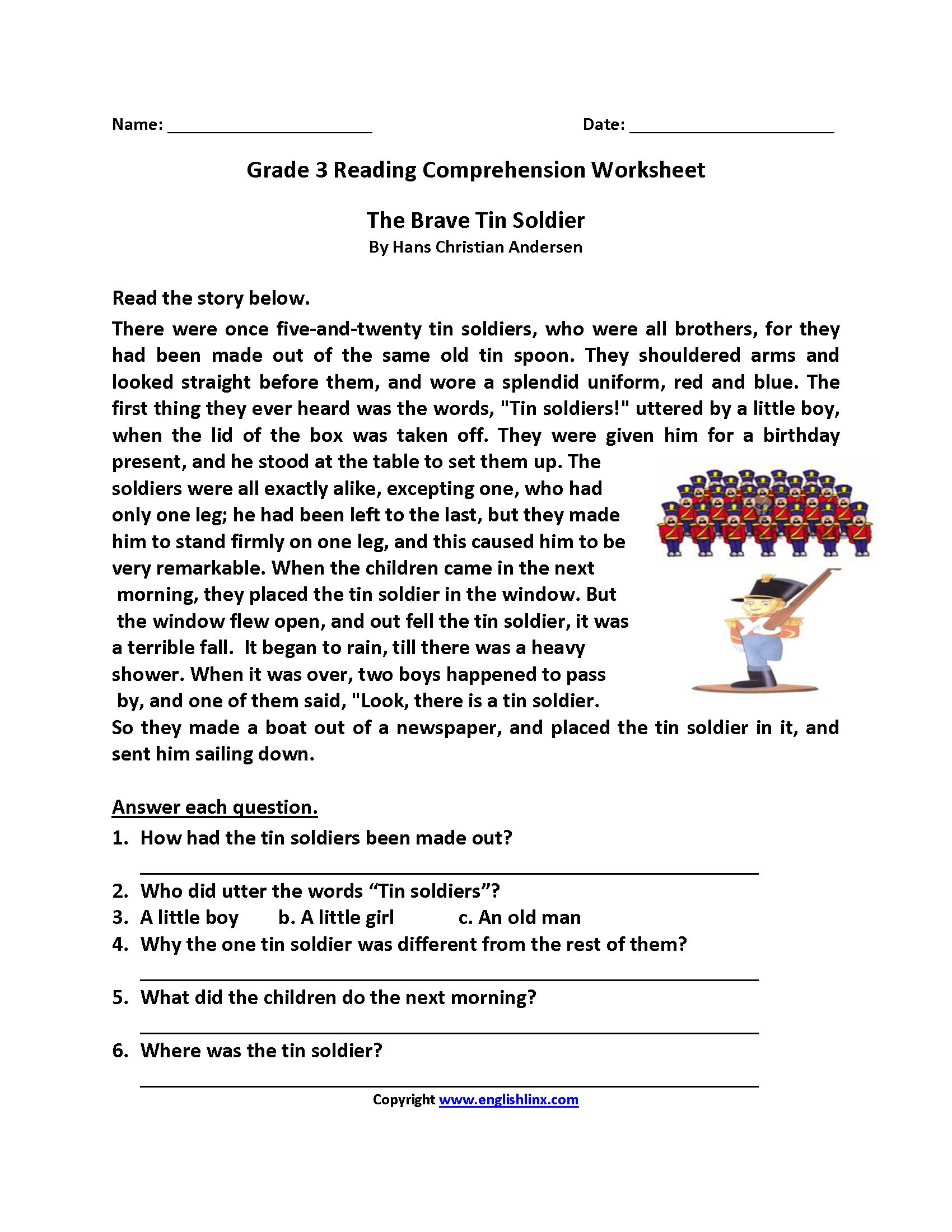 Comprehension Worksheet For Grade 3