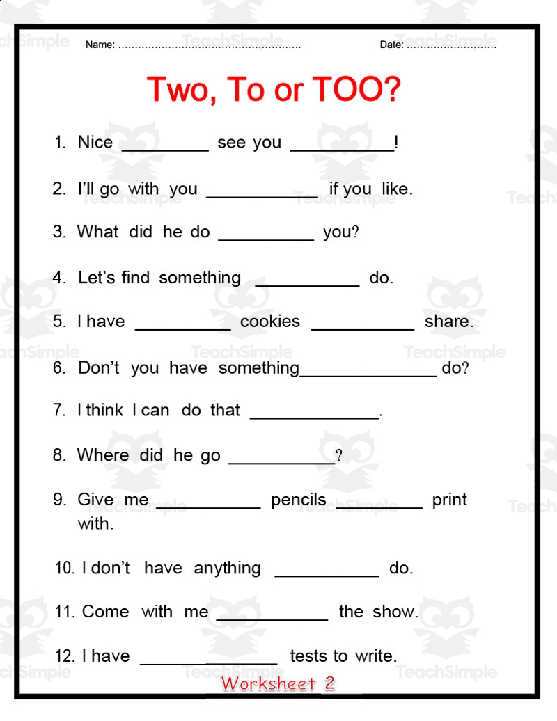 to too two worksheet to too two worksheet