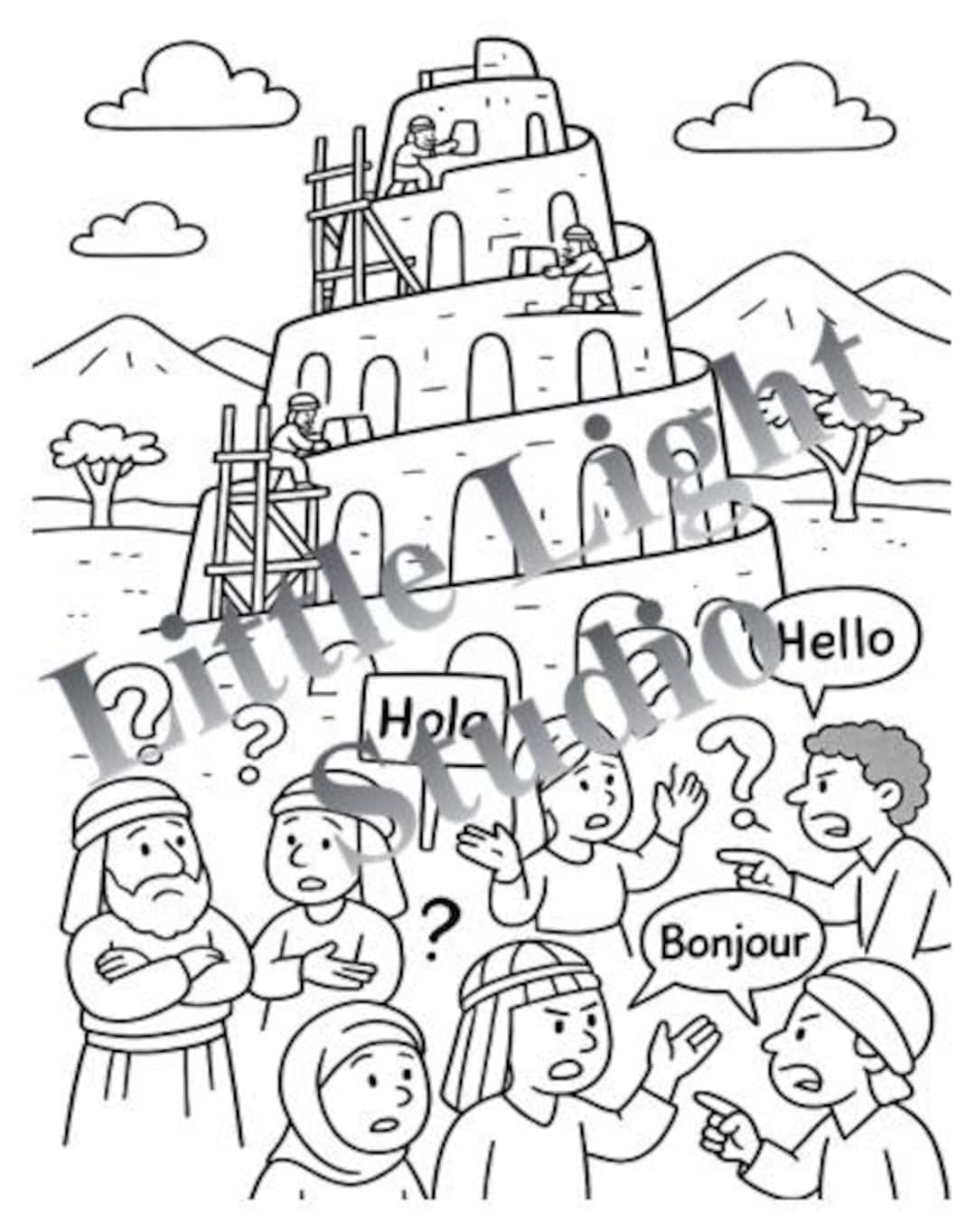 Tower Of Babel Confusion Different Languages Bible Coloring Page For Kids A4 Portrait Etsy Tower Of Babel Confusion Different Languages Bible Coloring Page For Kids A4 Portrait Etsy