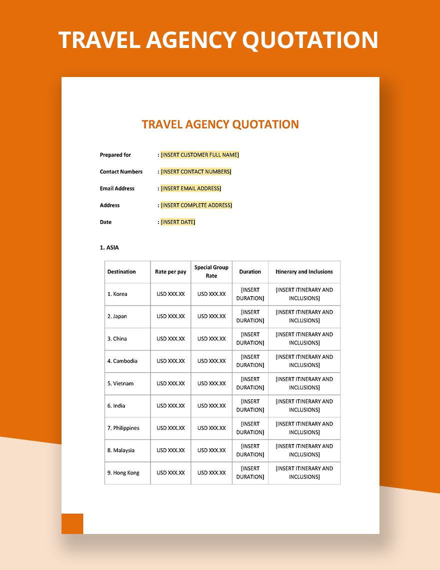 Travel Agency Quotation Template In Google Sheets Word Pages Google Docs Download Template