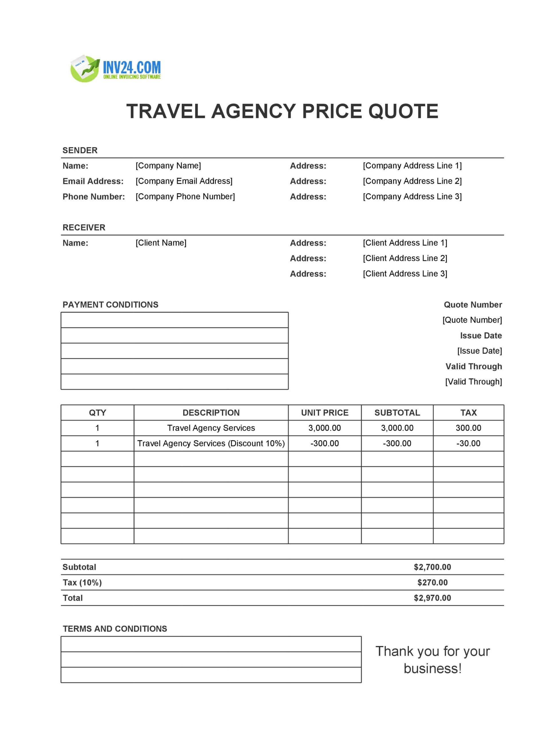 Travel Agency Quote Template Excel Google Sheets 