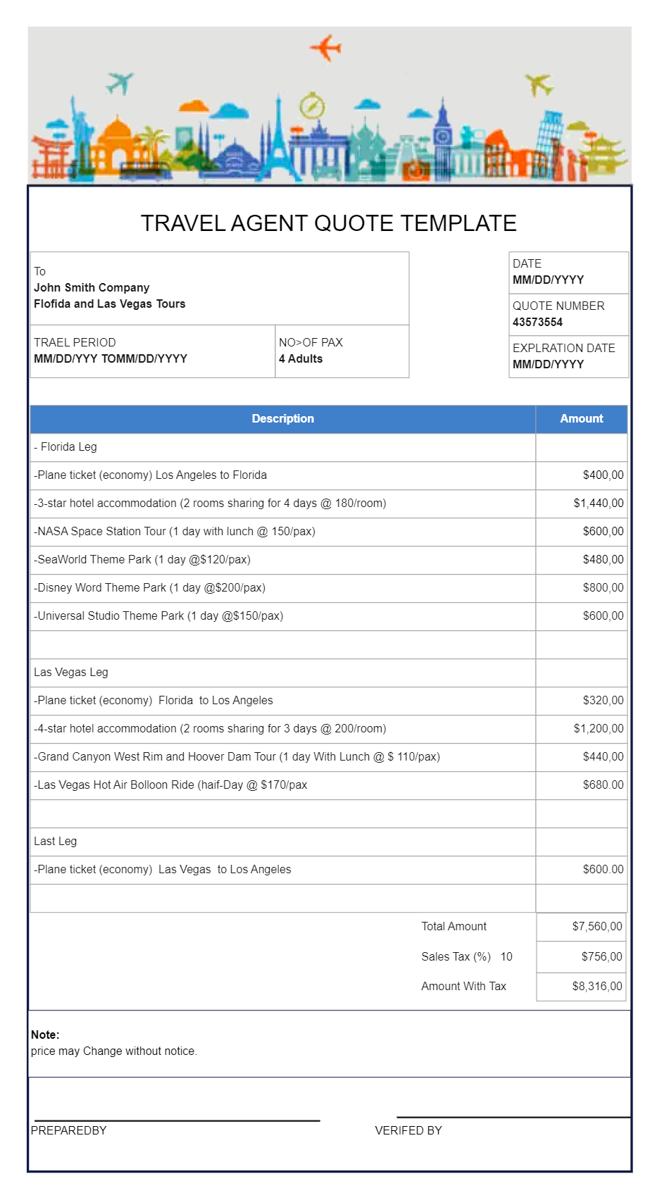 Travel Agency Quote Template