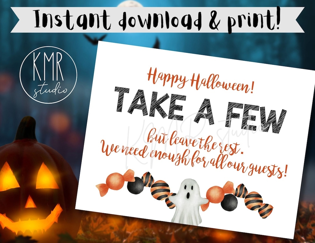 Trick or treat SIGN Instant Download Print TAKE A FEW Halloween Candy Bowl Collection Etsy