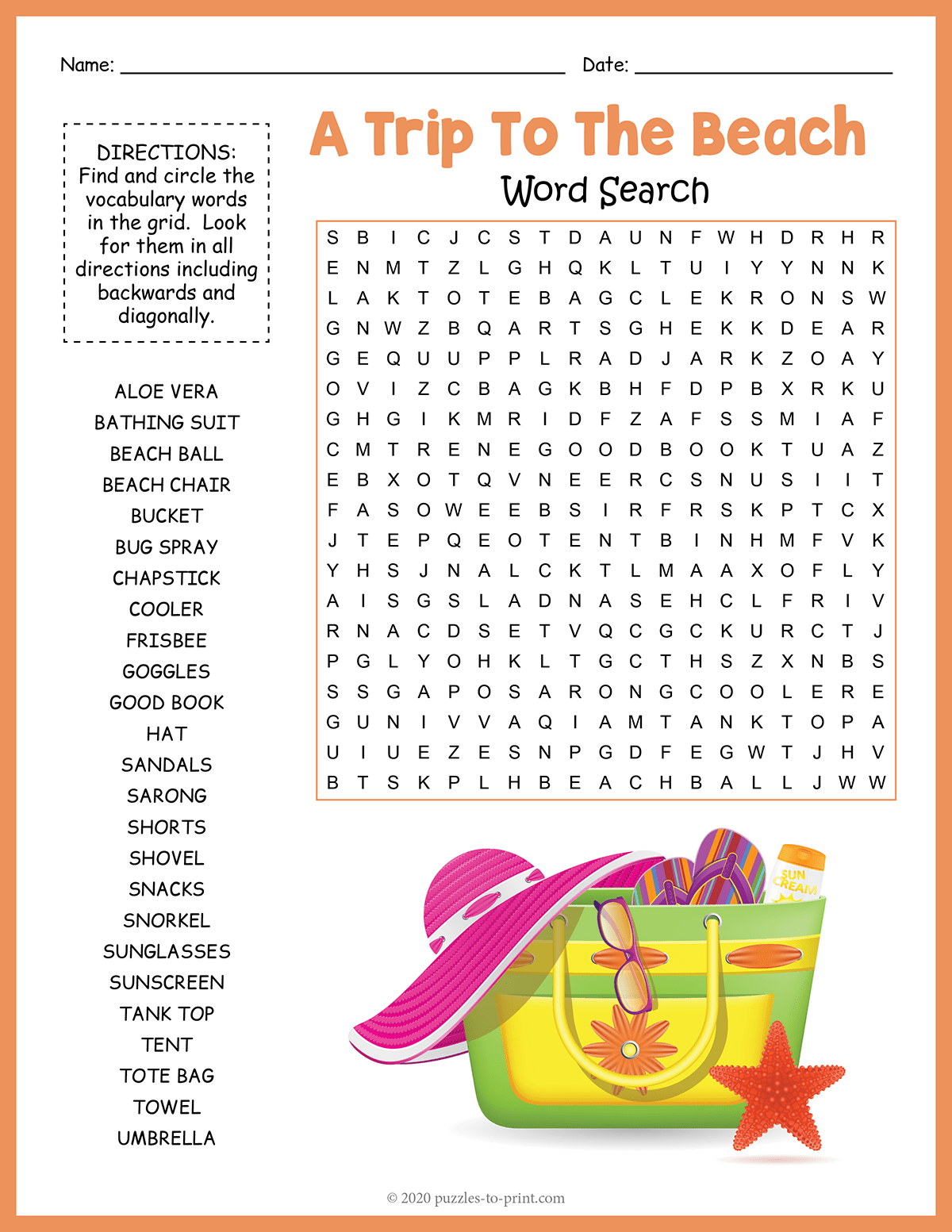 Trip To The Beach Word Search Trip To The Beach Word Search
