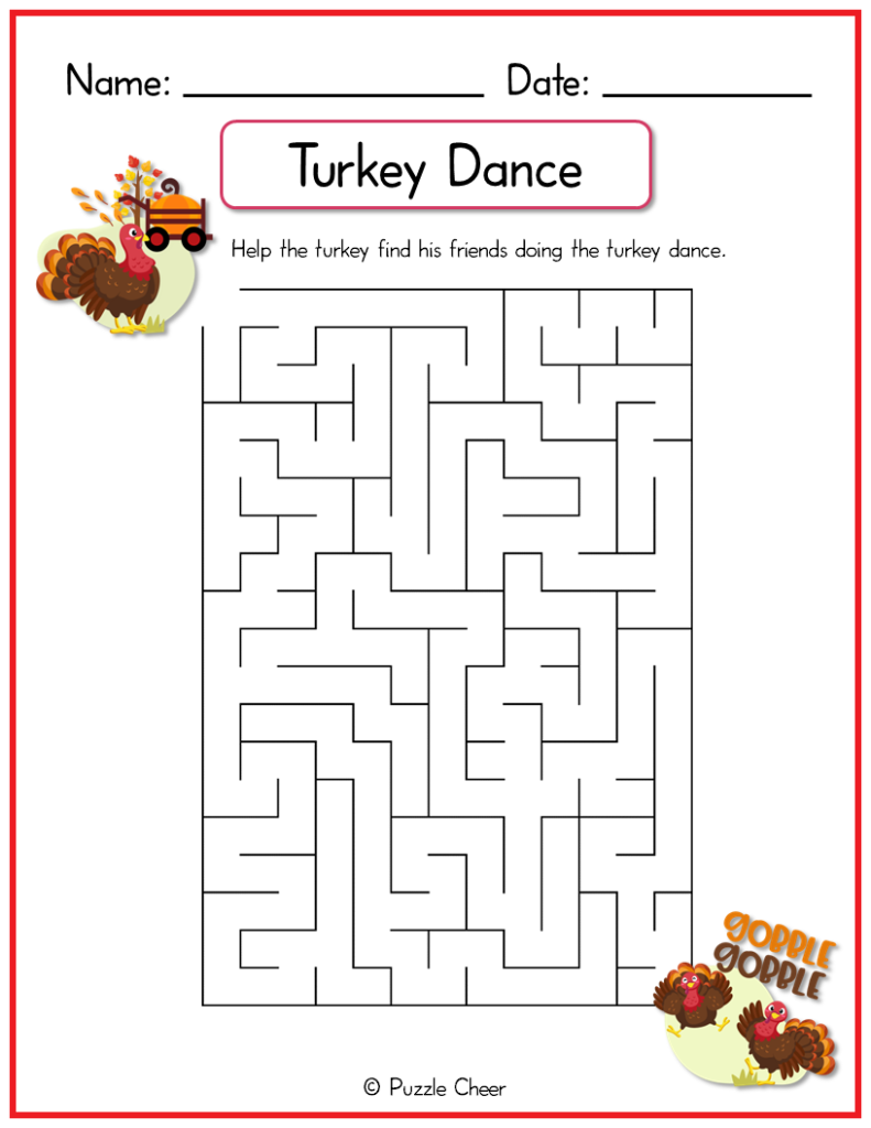 Turkey Dance Maze For Kids Puzzle Cheer