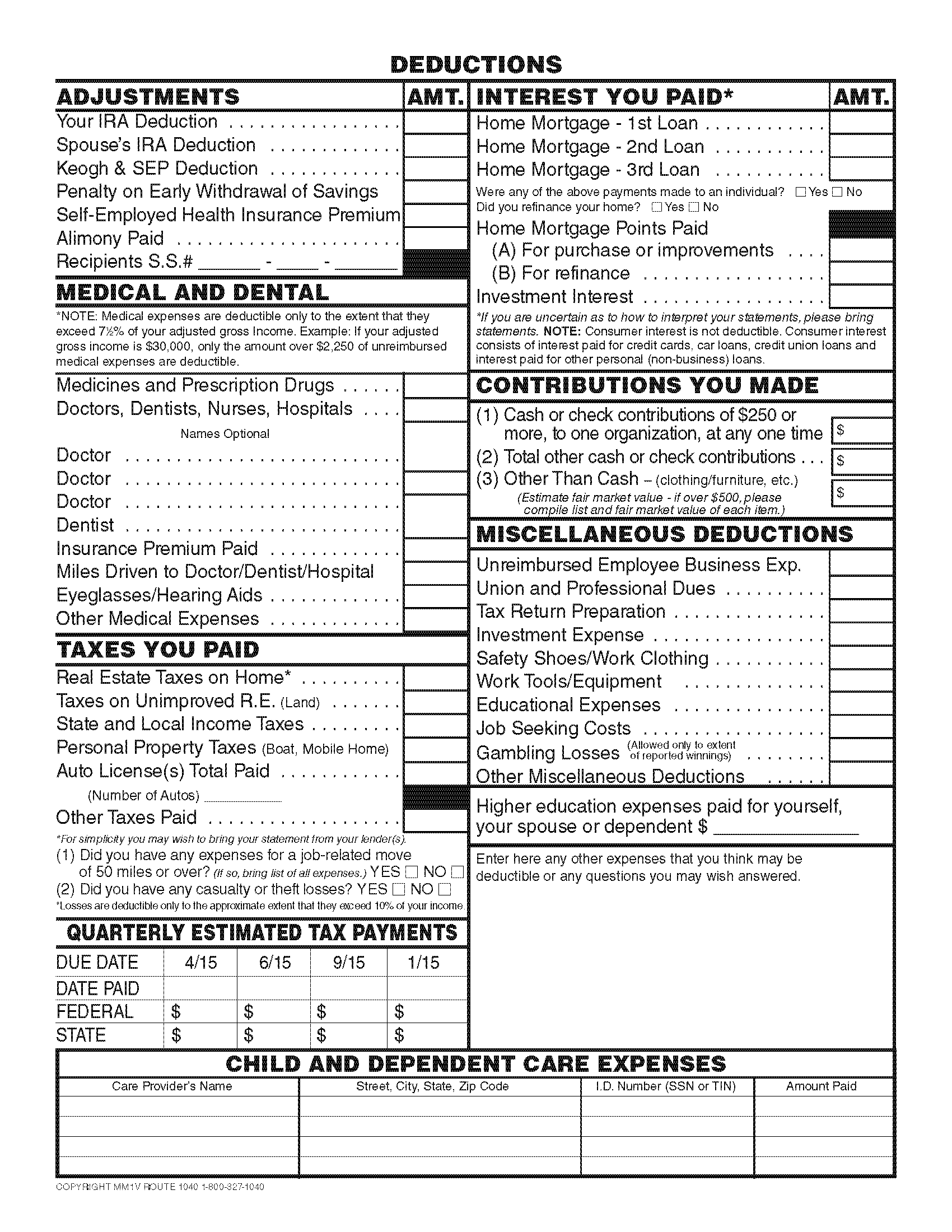 TXO 2 SINGLE SHEET 2 SIDES INCOME TAX ORGANIZER Worksheets Library