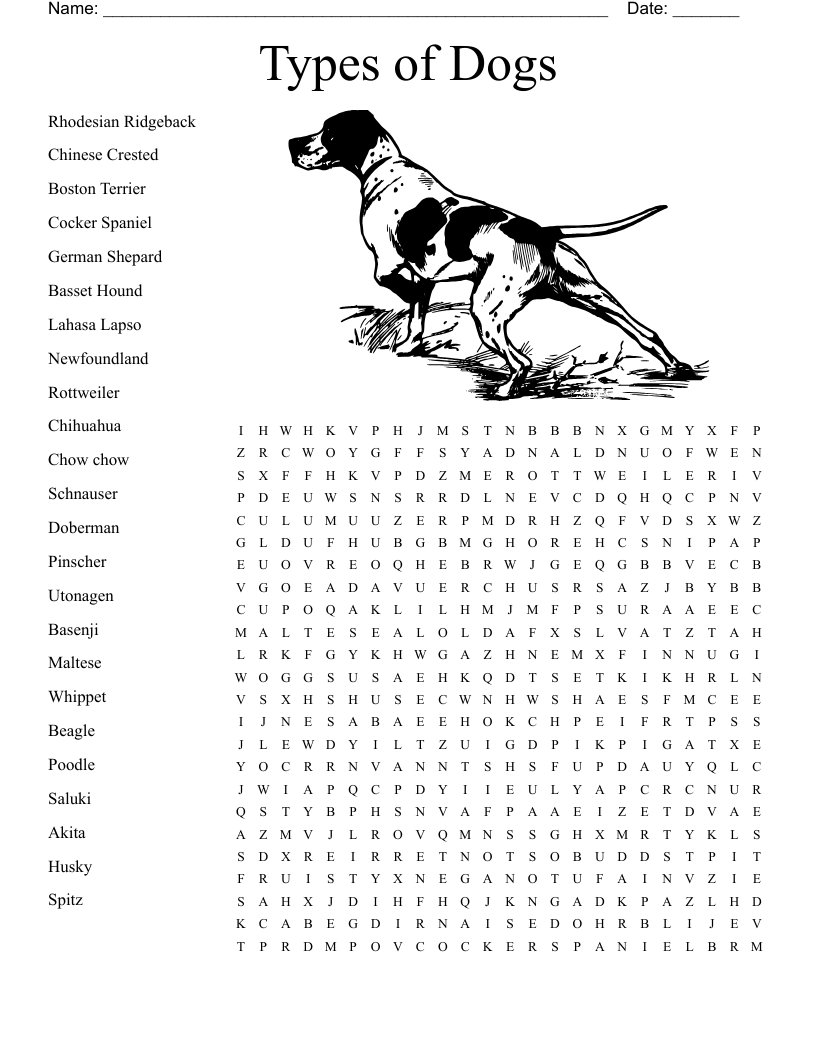 Types Of Dogs Word Search WordMint